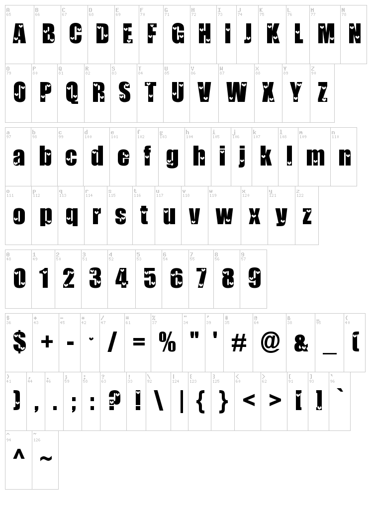 Love Letters font map